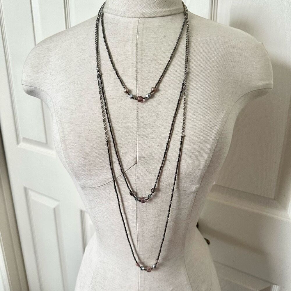 Rachel Roy grey beaded multi strand necklace